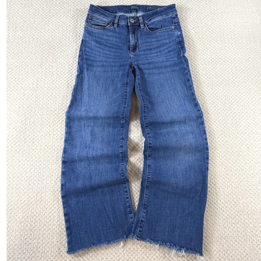 Wide Leg Jeans J. Jill Womens 2P Blue Denim Raw Hem Mid Rise Medium Wash Petite